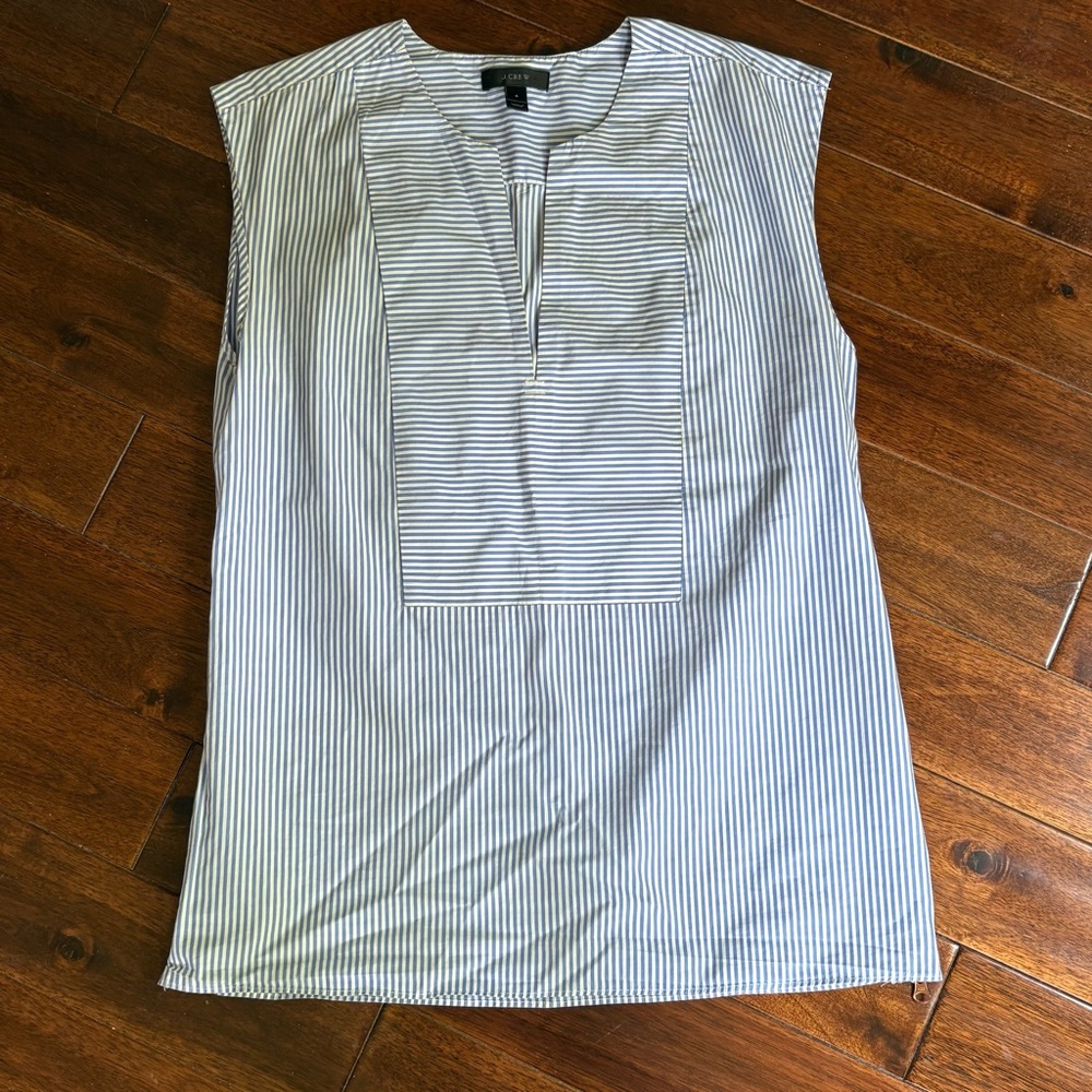 J. Crew Sleeveless Split Neck Striped Blouse Side Zippers